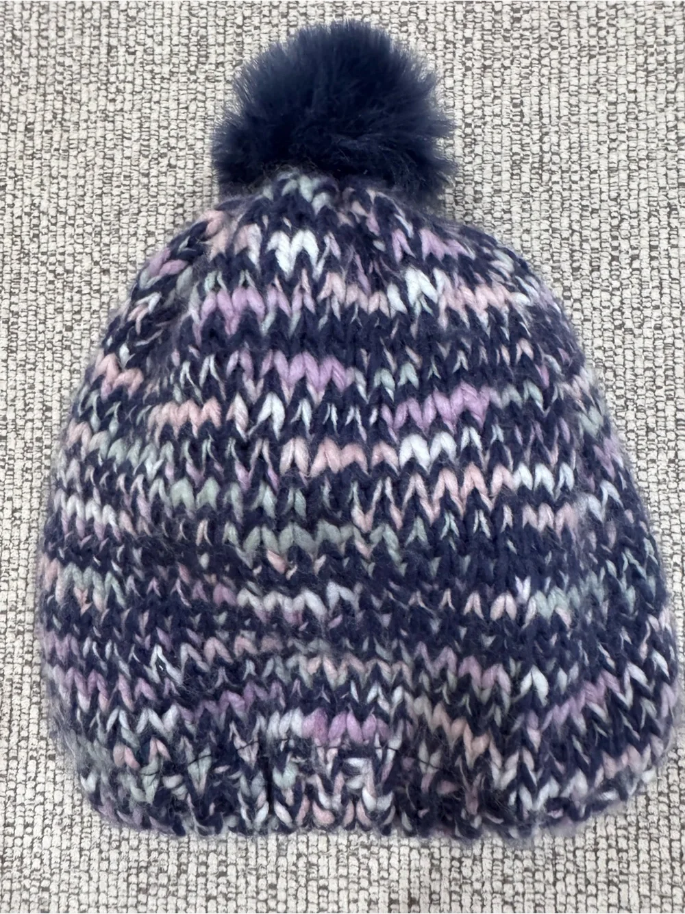 Carter’s Toddler Girls’ Pom Pom Knit Beanie - Navy & Pastel 12-24m